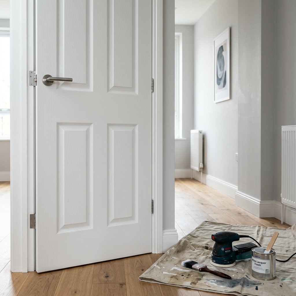 صنفرة ودهان باب خشبي